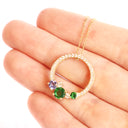 Stunning Multi Tanzanite and Tsavorite Gemstone Cluster Diamond Halo Yellow Gold Pendant