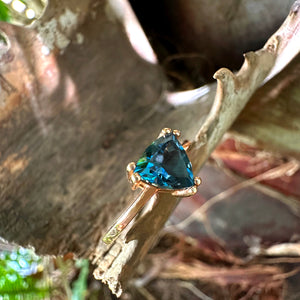 Stunning Rose Gold Solitaire Triliant Cut London Blue Topaz Ring