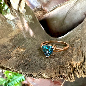 Stunning Rose Gold Solitaire Triliant Cut London Blue Topaz Ring