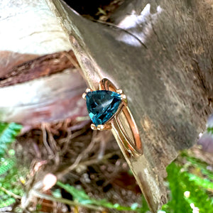 Stunning Rose Gold Solitaire Triliant Cut London Blue Topaz Ring