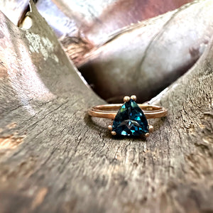 Stunning Rose Gold Solitaire Triliant Cut London Blue Topaz Ring