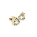 Stunning Trilliant Green Amethyst, Diamond Yellow Gold Studs