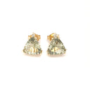 Stunning Trilliant Green Amethyst, Diamond Yellow Gold Studs
