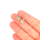 Stunning Trilliant Green Amethyst, Diamond Yellow Gold Studs