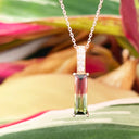 Rose Gold Watermelon tourmaline and diamond pendant