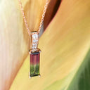Rose Gold Watermelon tourmaline and diamond pendant