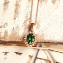 Sublime Oval Tsavorite Diamond Halo Rose Gold Pendant