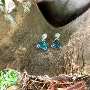 Sublime Trilliant London Blue Topaz Studs with Bezel Set White Diamond Highlight