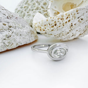 Sublimely Looped Oval White Diamond White Gold Ring