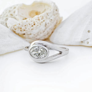 Sublimely Looped Oval White Diamond White Gold Ring