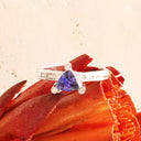 Sumptuous Diamond Point Trilliant Cut Tanzanite Diamond Highlight White Gold Ring