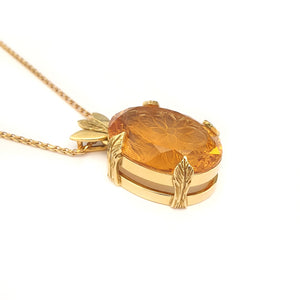 Sun-Kissed Floral Oval Citrine Yellow Gold Pendant