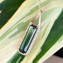 Svelte Diamond Lined Green Tourmaline Baguette Cut Rose Gold Pendant