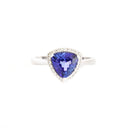 Tantalizing Trilliant Cut Tanzanite With Diamond Halo Ring