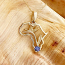 Tanzanite Africa Map Bird of Paradise Yellow Gold Pendant