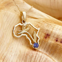 Tanzanite Africa Map Bird of Paradise Yellow Gold Pendant