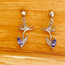 Strelitzia Bird of Paradise White Gold and Tanzanite Earrings