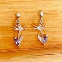 Strelitzia Bird of Paradise White Gold and Tanzanite Earrings