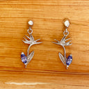 Strelitzia Bird of Paradise White Gold and Tanzanite Earrings