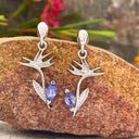 Bird of paradise tanzanite White Gold Earrings