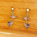 Strelitzia Bird of Paradise White Gold and Tanzanite Earrings