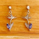 Strelitzia Bird of Paradise White Gold and Tanzanite Earrings