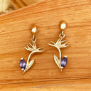 Strelitzia Bird of Paradise Yellow Gold and Tanzanite Earrings