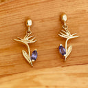 Strelitzia Bird of Paradise Yellow Gold and Tanzanite Earrings
