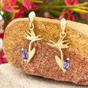 bird of paradise tanzanite yellow gold earrings