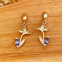 Strelitzia Bird of Paradise Yellow Gold and Tanzanite Earrings