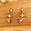 Tanzanite Bird of Paradise Yellow Gold Drop Earrings
