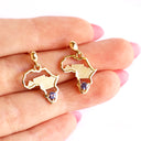 Tanzanite Table Mountain and Africa Map Earrings in Yellow Gold