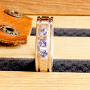 Tanzanite Trio Gold Bar and Geometric Groove Band White Gold Ring