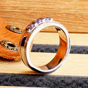 Tanzanite Trio Gold Bar and Geometric Groove Band White Gold Ring