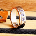 Tanzanite Trio Gold Bar and Geometric Groove Band White Gold Ring