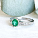 'The Glam' Round Cut Emerald Diamond Band White Gold Ring