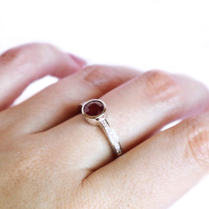 'The Glam' Round Cut Ruby With Diamond Band White Gold Ring