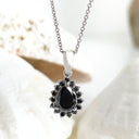 Black Diamond pear cut pendant with black diamond halo