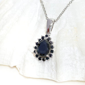 Black Diamond pear cut pendant with black diamond halo