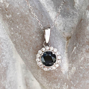 Black Diamond with white diamond halo pendant