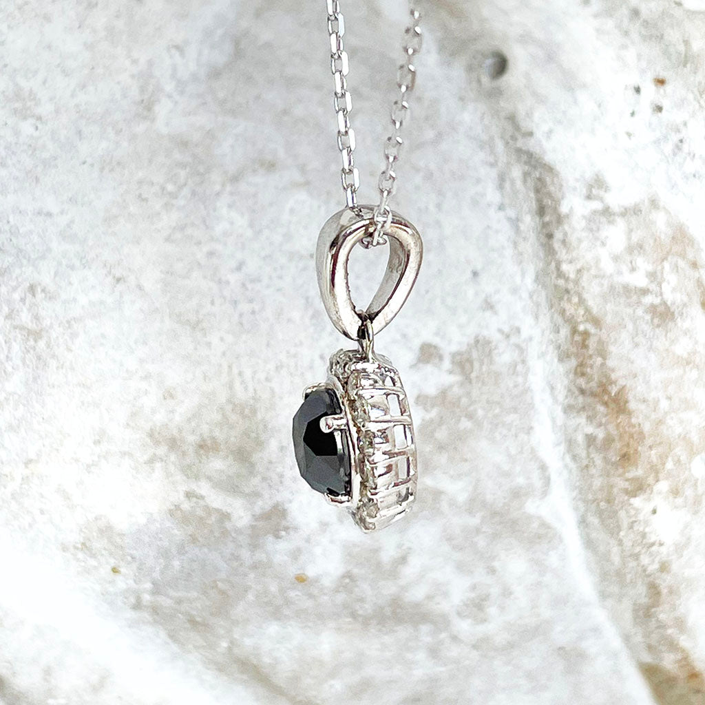 Black Diamond with white diamond halo pendant