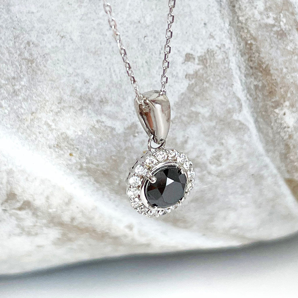 Black Diamond with white diamond halo pendant