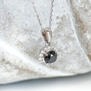 Black Diamond with white diamond halo pendant