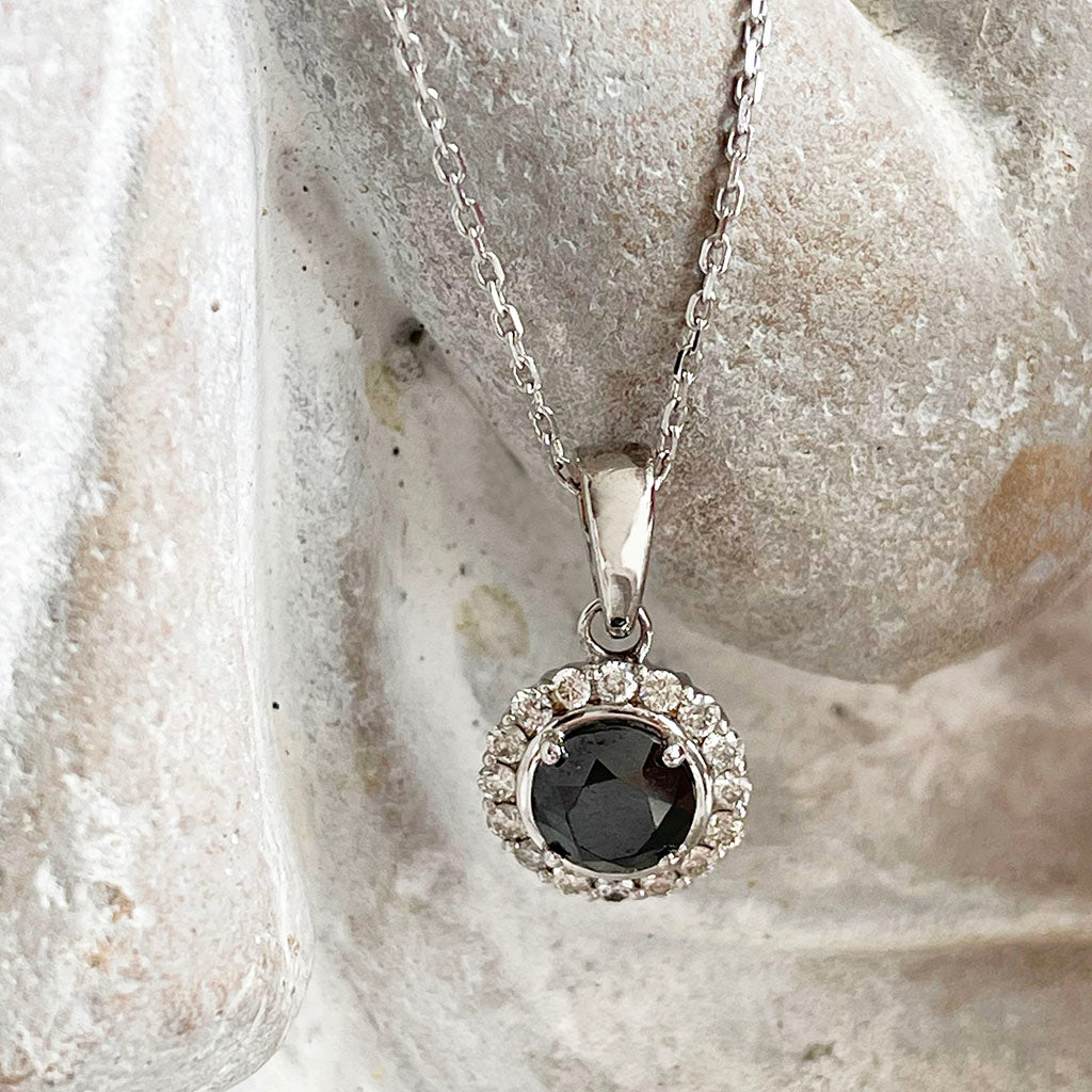 Black Diamond with white diamond halo pendant