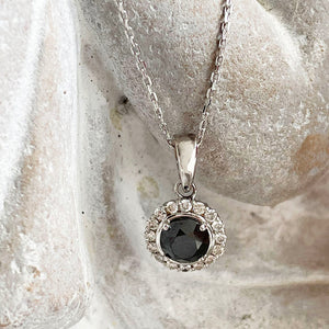 Black Diamond with white diamond halo pendant