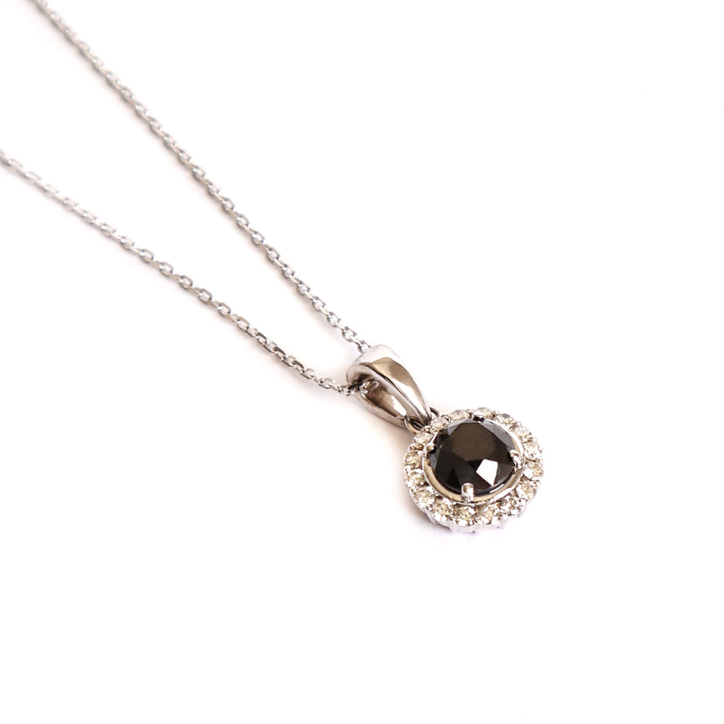 The Perfect Round Cut Black Diamond Pendant with White Diamond Halo