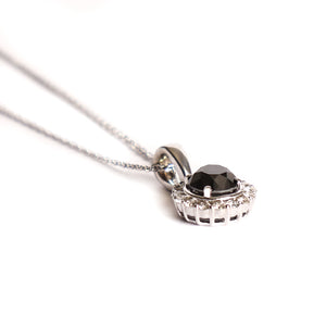 The Perfect Round Cut Black Diamond Pendant with White Diamond Halo