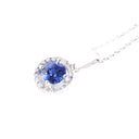 The Perfect Round Cut Sapphire Pendant with White Diamond Halo