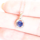 The Perfect Round Cut Sapphire Pendant with White Diamond Halo