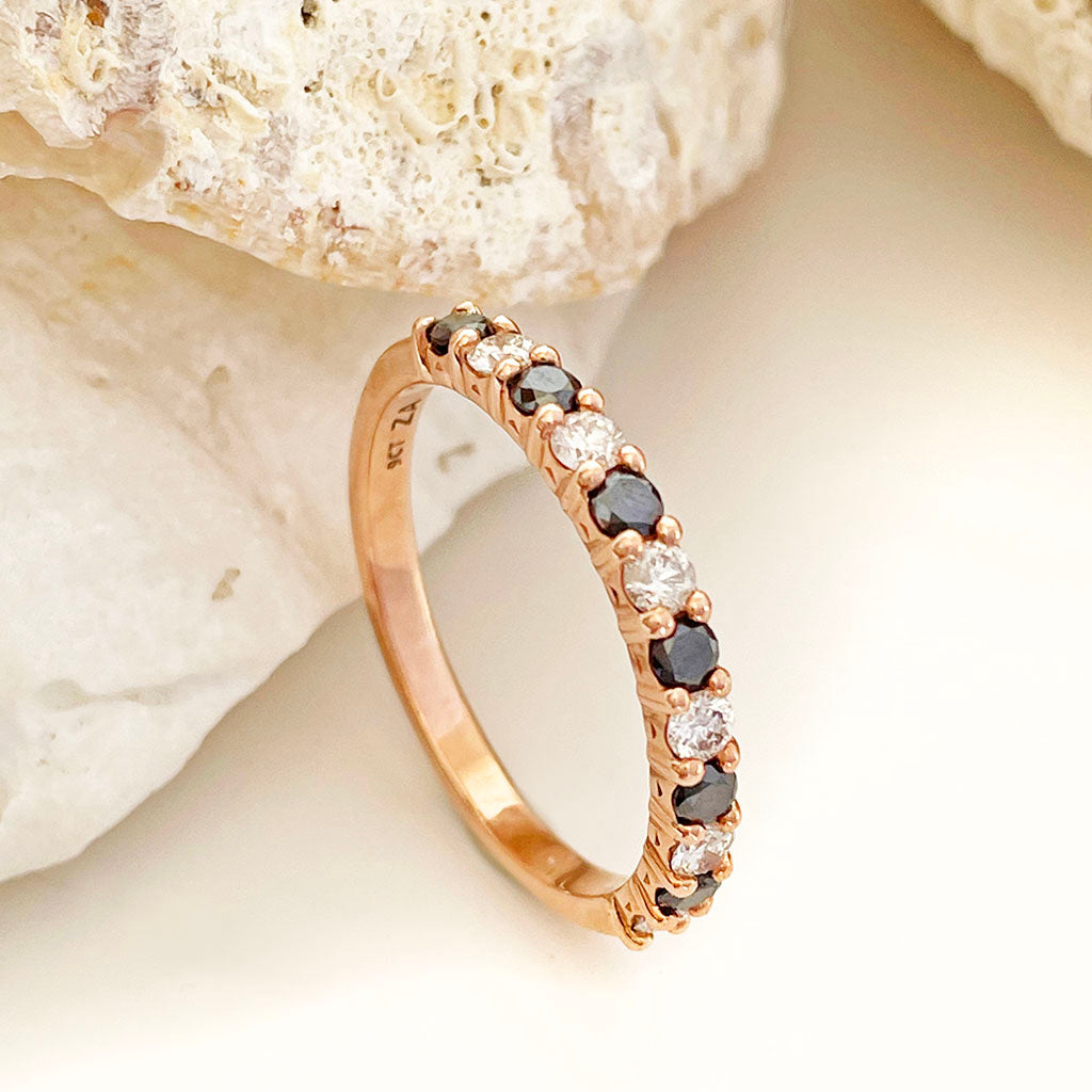 Timeless Black and White Diamond Half Eternity Rose Gold Band